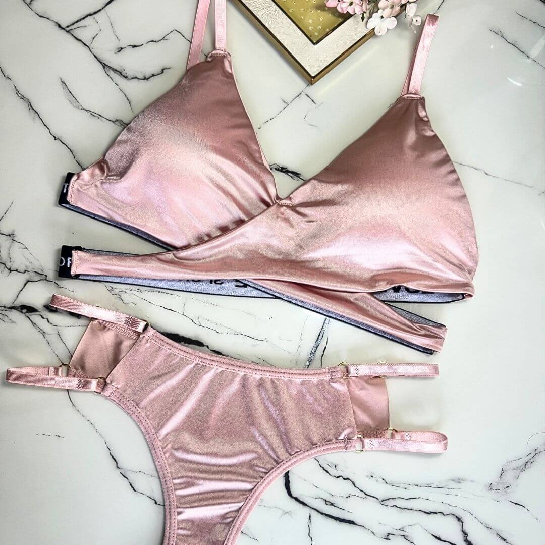 Satin silk wrapped fancy Bra set