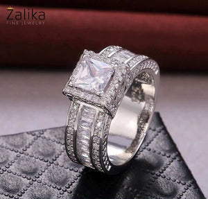 Diamond Imitate Luxury Silver Wedding Ring