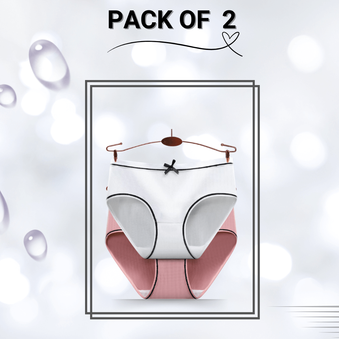 Polyester Bow Panties Pack Of 2 (Large){White, Dark pink}