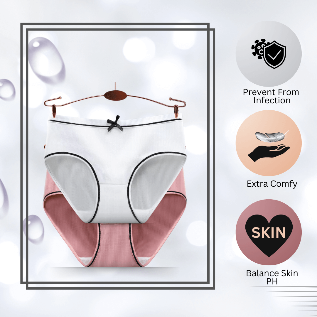 Polyester Bow Panties Pack Of 2 (Large){White, Dark pink}