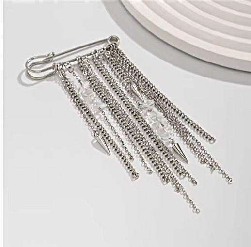 Rivet Chain Brooch Tassel