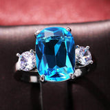 3 Stone 925 Silver Color Cushion Cut Crystal Ring