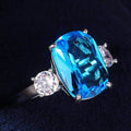 3 Stone 925 Silver Color Cushion Cut Crystal Ring
