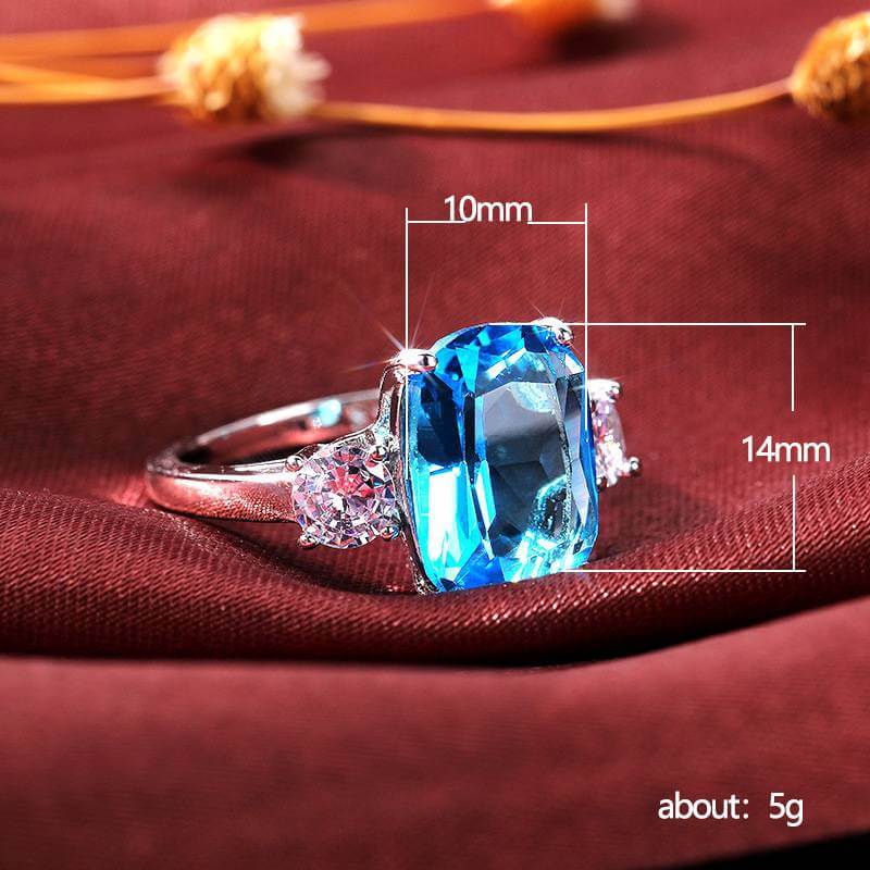 3 Stone 925 Silver Color Cushion Cut Crystal Ring