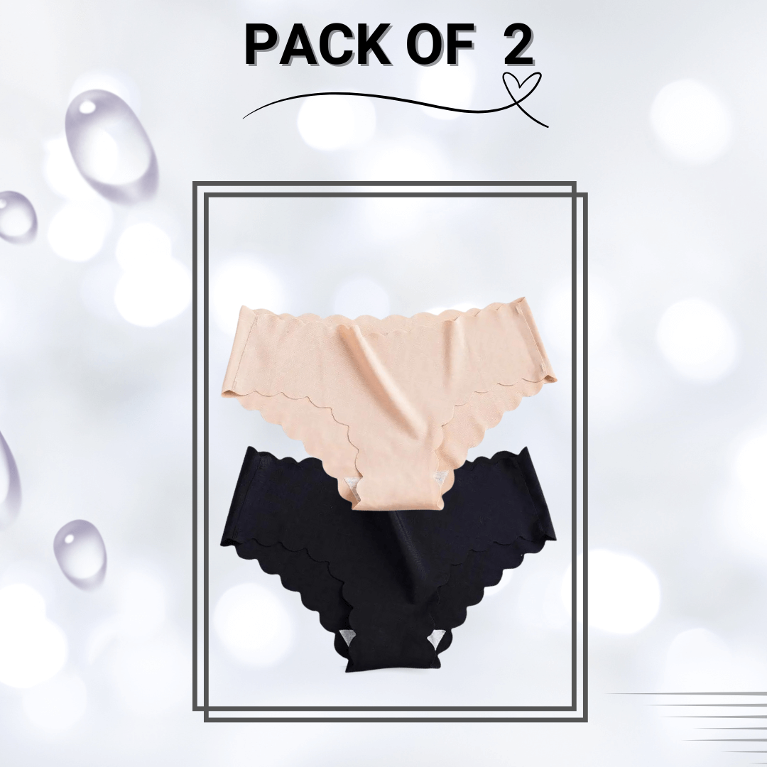 Seamless Scallop Trim Panty Pack of 2 - Medium (Black, Pink)