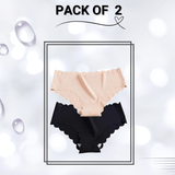 Seamless Scallop Trim Panty Pack of 2 - Medium (Black, Pink)