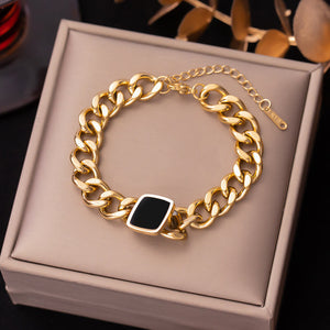 Cuban chain Black Square Bracelet
