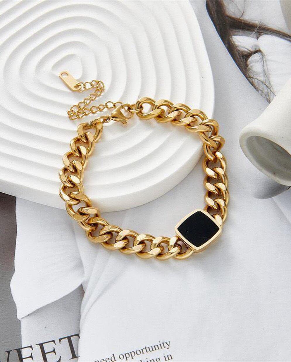 Cuban Chain Black Square Bracelet