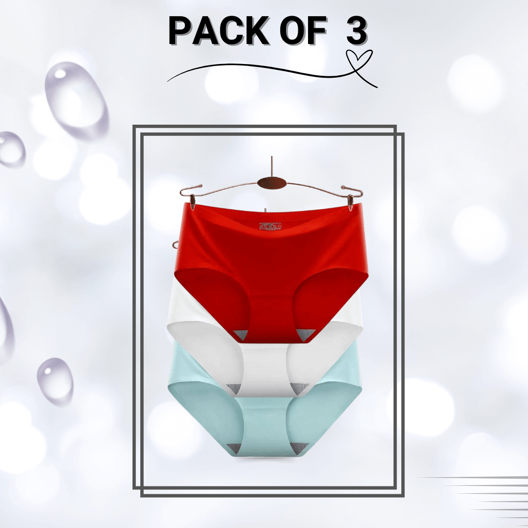 Seamless Ice Silk panties Pack of 3 - Large (Red, White, Light Sea Green)