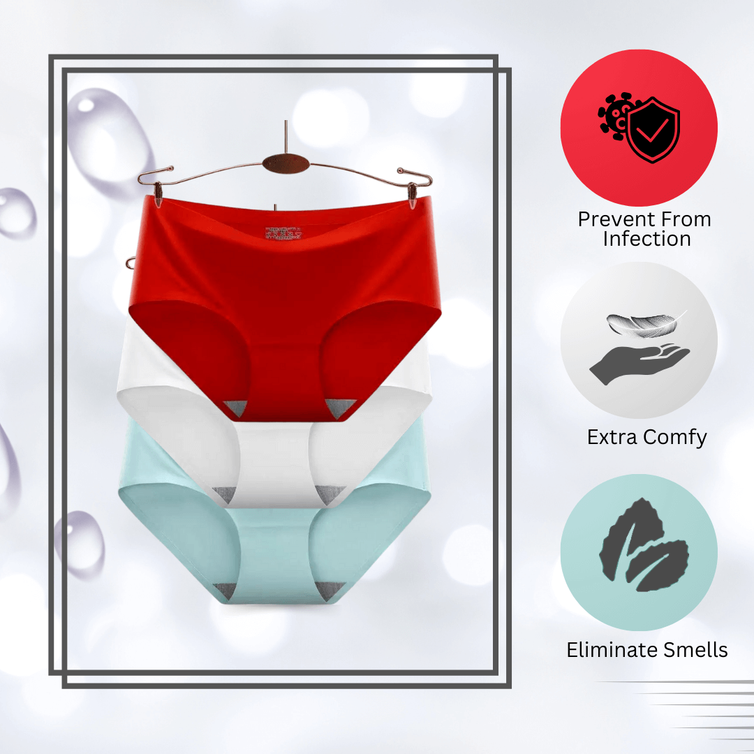 Seamless Ice Silk panties Pack of 3 - Large (Red, White, Light Sea Green)