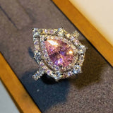925 Silver Pink Stone Shiny Pear Cut Ring