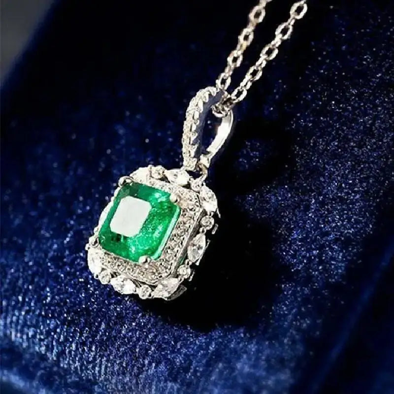 925 Silver Plated Emerald Crystal Necklace