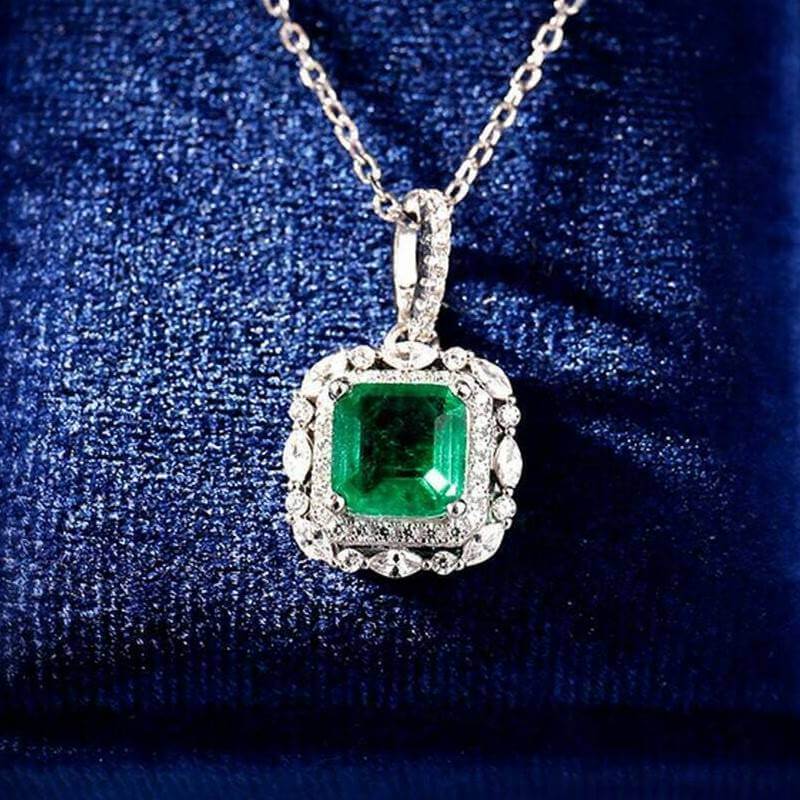 925 Silver Plated Emerald Crystal Necklace