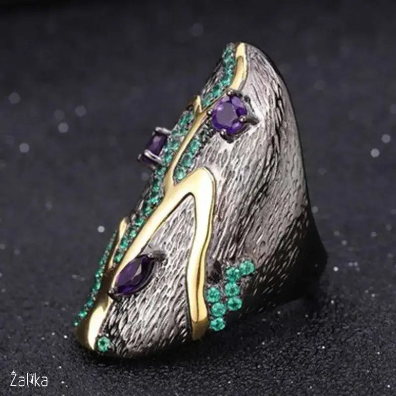 Antique Two Tone Purple Green Crystal Ring