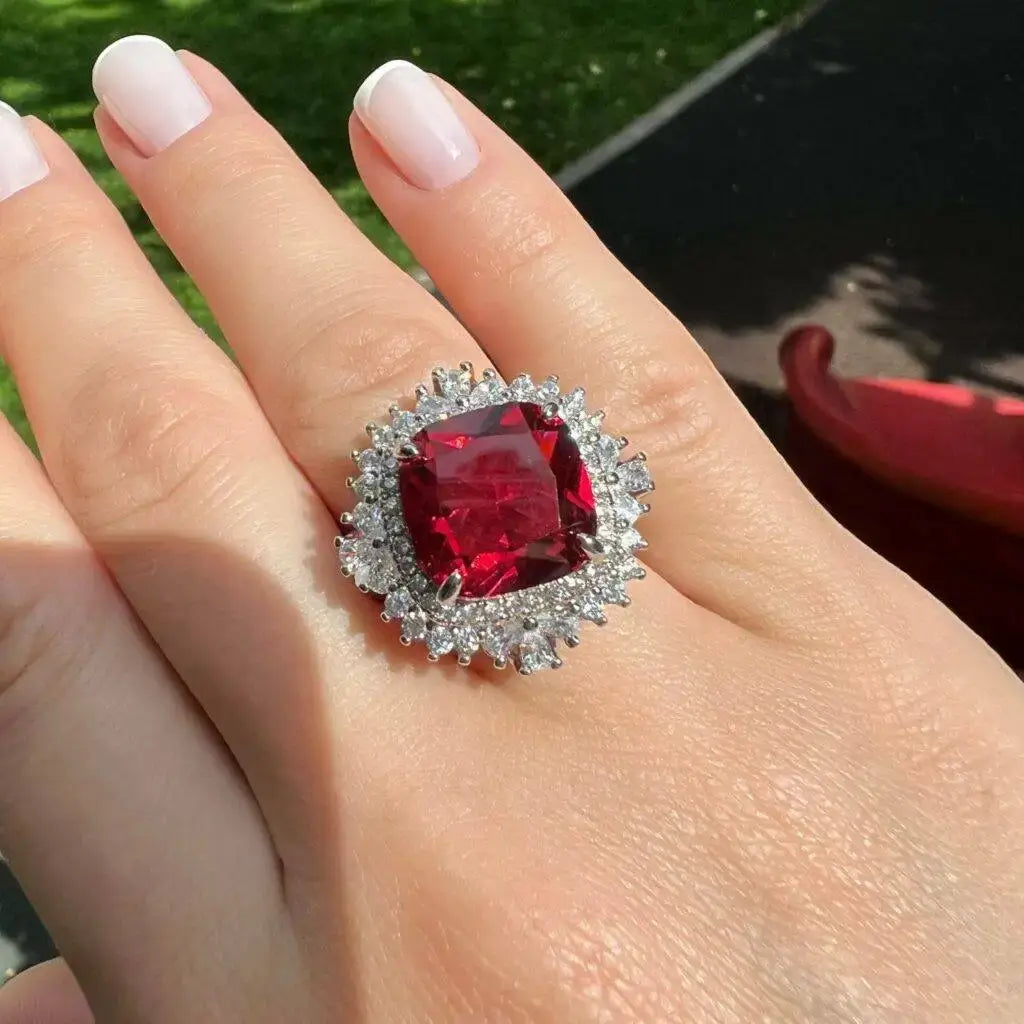 Luxury Red Ruby Crystal Ring