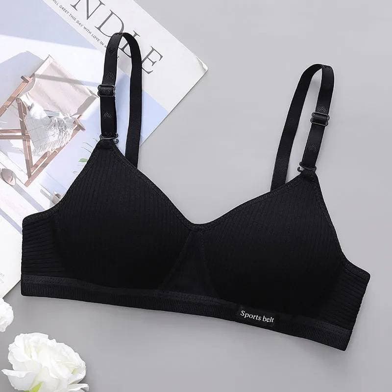 Cotton Bralette Seamless Bra - Black