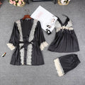 Bridal Silk Gown 3 Piece Set - Black