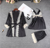Bridal Silk Gown 3 Piece Set - Black