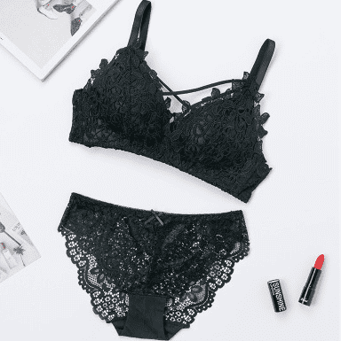 Lace Wire Free Bra & Panty Set - Black