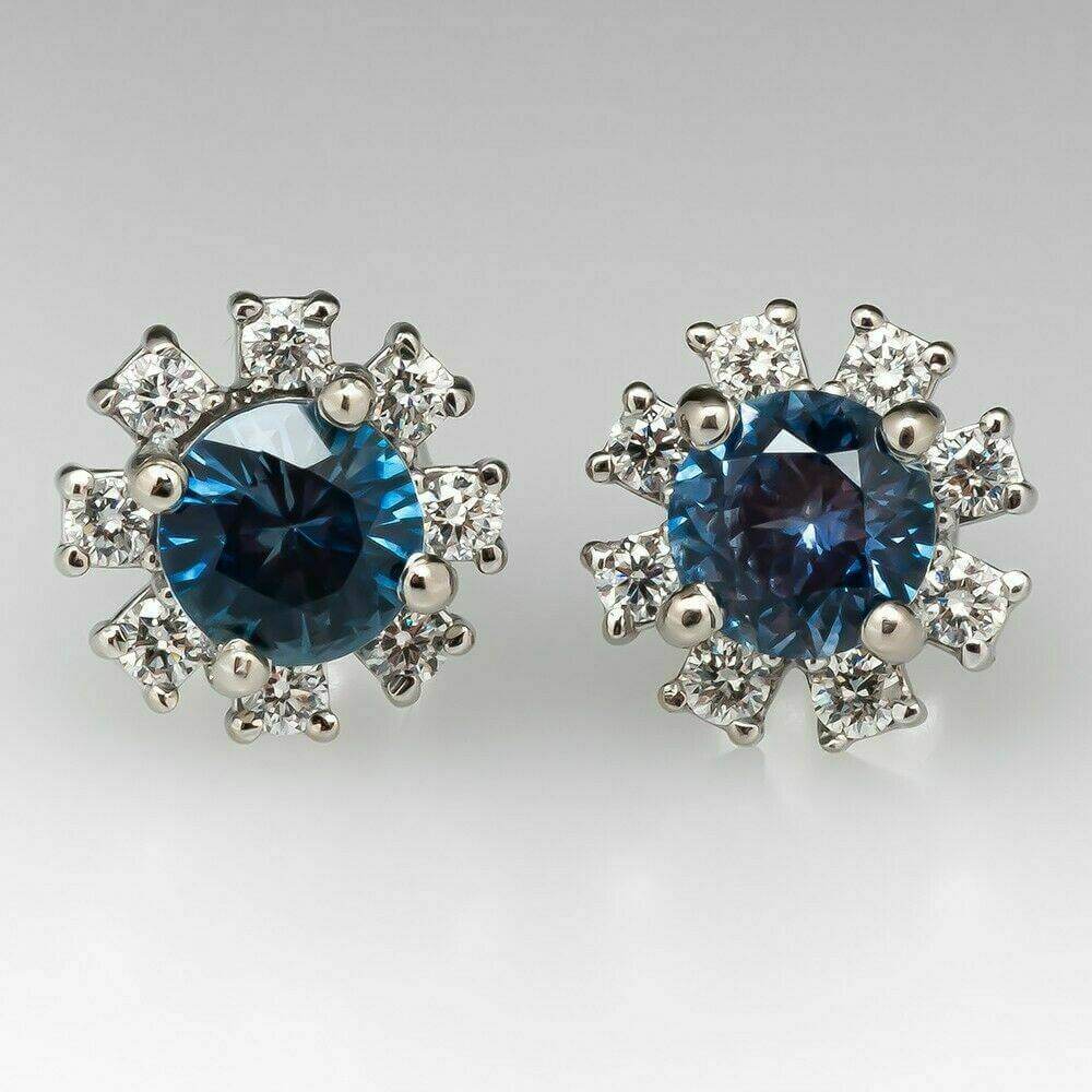 Blue Floral Stud Earrings