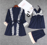 Bridal Silk Gown 3 Piece Set - Blue