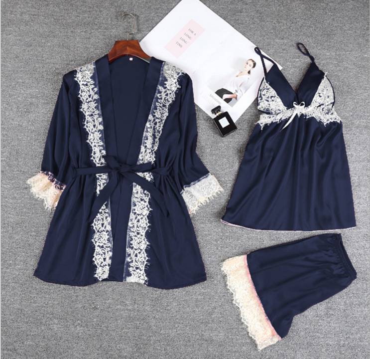 Bridal Silk Gown 3 Piece Set - Blue