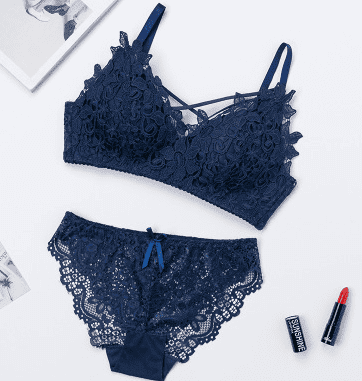 Lace Wire Free Bra & Panty Set - Blue