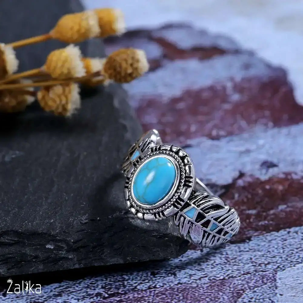 Bohemia Vintage Turquoises Sea Opal Stone Ring