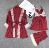 Bridal Silk Gown 3 Piece Set - Burgundy