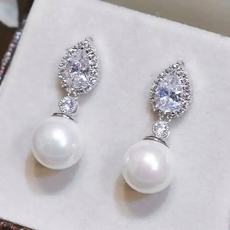 Cubic Zirconia Pearl Earrings