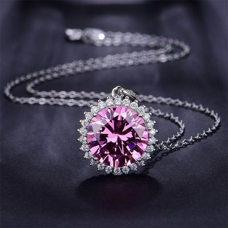 Luxury 925 Silver Plated Pink Cubic Zirconia Necklace