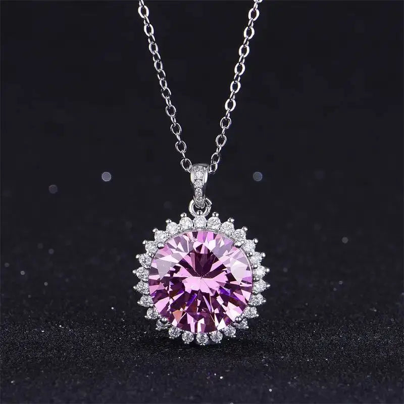Luxury 925 Silver Plated Pink Cubic Zirconia Necklace