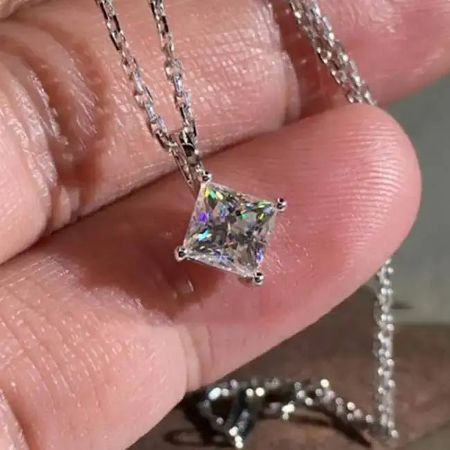 CZ Princess Cut Generous Zirconia Silver Necklace