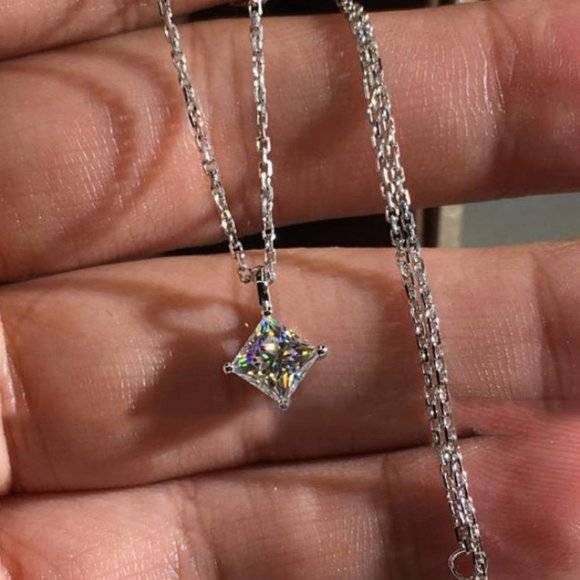 CZ Princess Cut Generous Zirconia Silver Necklace