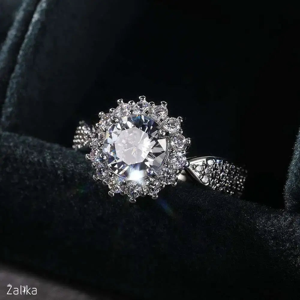 Dainty Round Sun Flower Zircon Ring