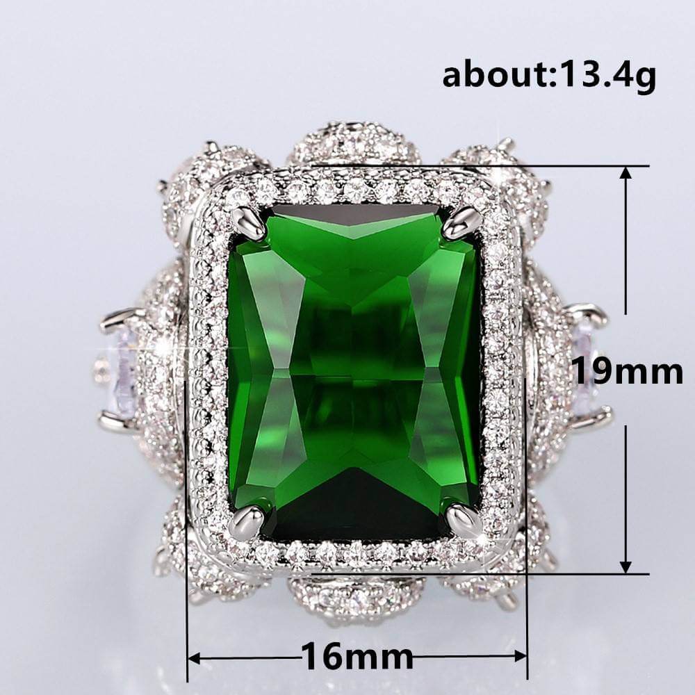 Emerald Luxury Big Rectangle 925 Silver Plated Ring