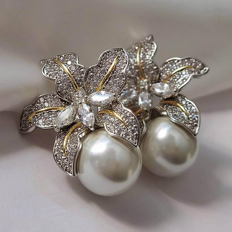 Sparkling Silver Pearl Earrings