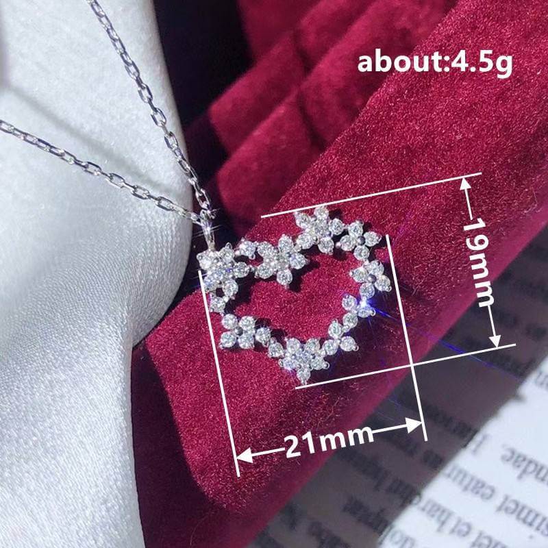 Flower Shape Lover Heart 925 Silver Plated Necklace