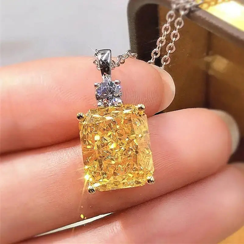 Geometric Yellow Crystal Charms Necklace