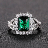 Green Emerald Cut Gemstone Ring