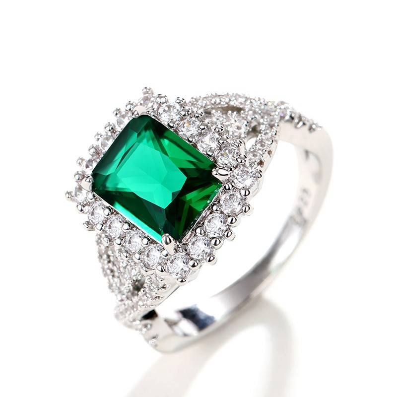Green Emerald Cut Gemstone Ring