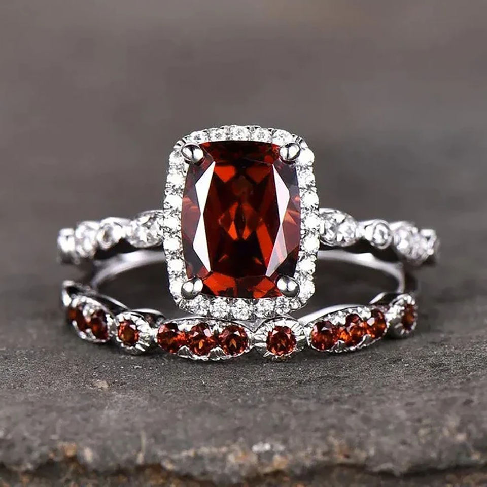 Garnet Diamond Ring Set