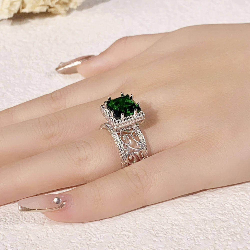 Square Green Crystal Ring