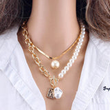 Pearl Pendant Multi Layered Necklace