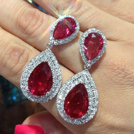 Ruby Crystal Pear Earring