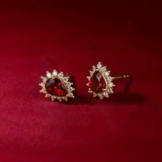 Ruby Dainty Pear Drop Studs