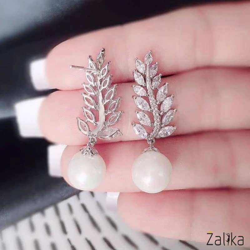 Pearl Leaf Zirconia Earrings