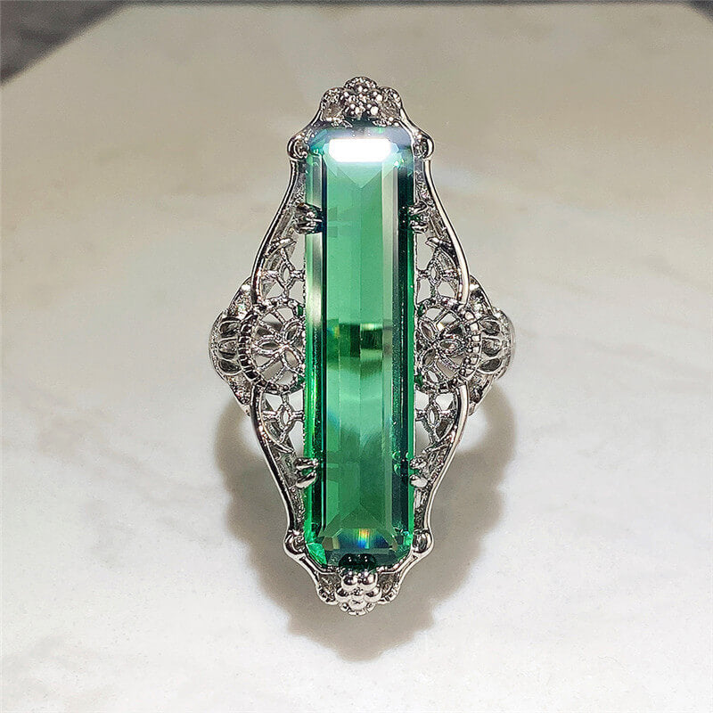 925 Silver plated Hollow Emerald Ring