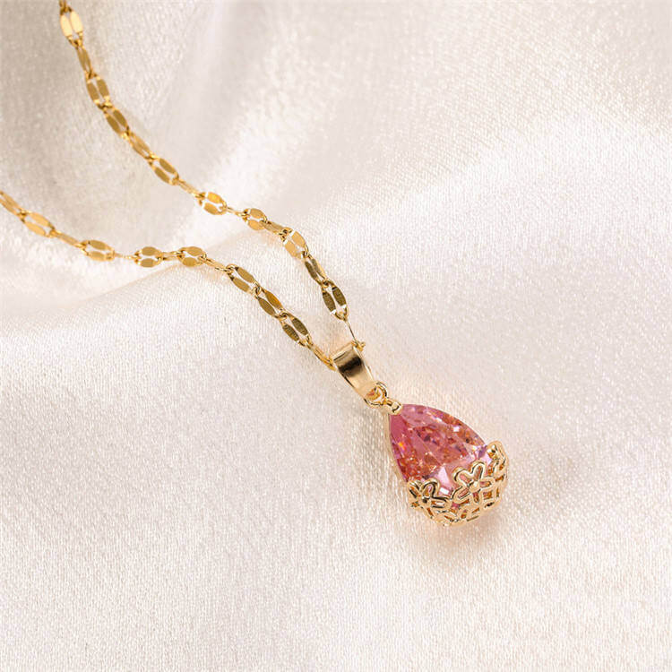 Pink water drop Charm Necklace