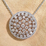 Mesh Round Circle 925 Silver Plated Cubic Zirconia Necklace